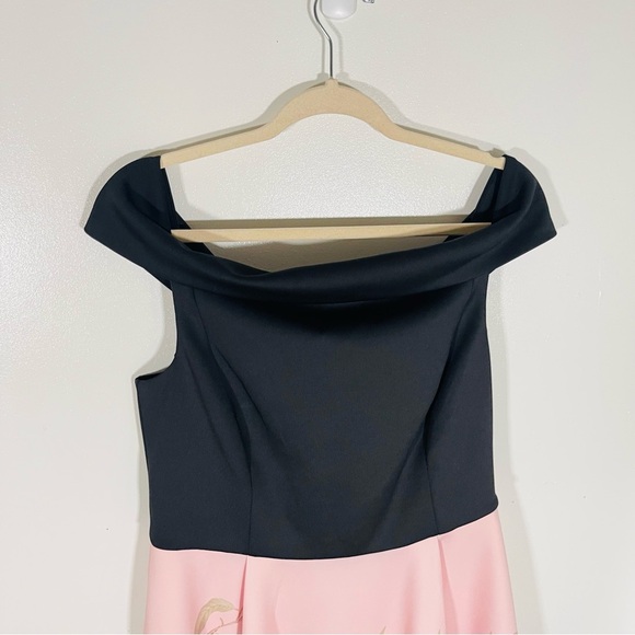 NWT Ted Baker London Peach Blossom Off-Shoulder Dress Black Floral Size 10 - Picture 4 of 12